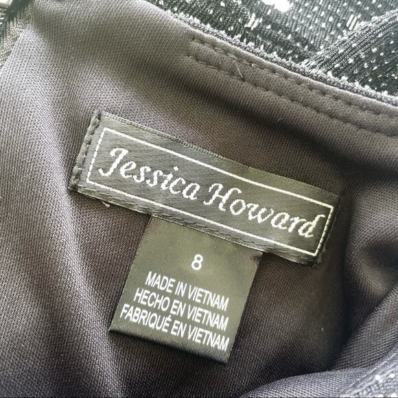 Jessica Howard Women's Black Sequin Diamond Pattern Cold Shoulder Dress sz 8 - Picture 6 of 8